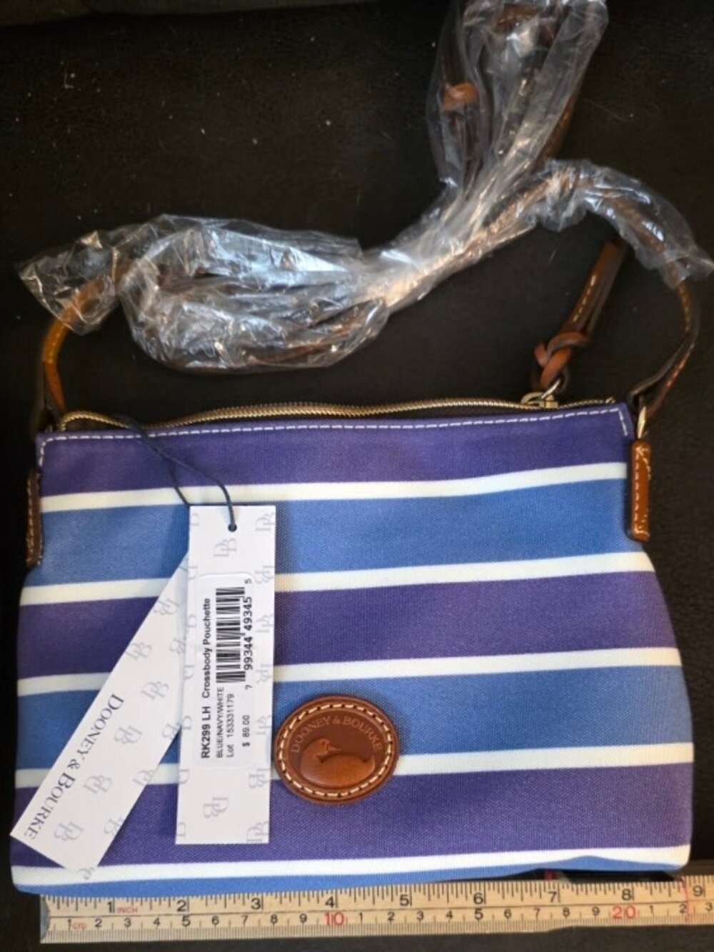 NWT Dooney & Bourke Striped Canvas Crossbody Pouchette – Blue/Navy/White